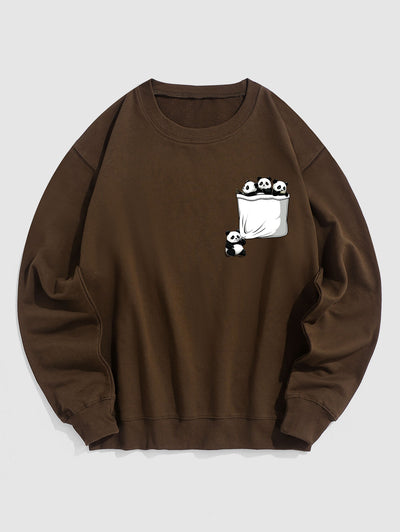 Men's Casual Panda Printed Crew Neck Pullover Sweatshirt Kosyway