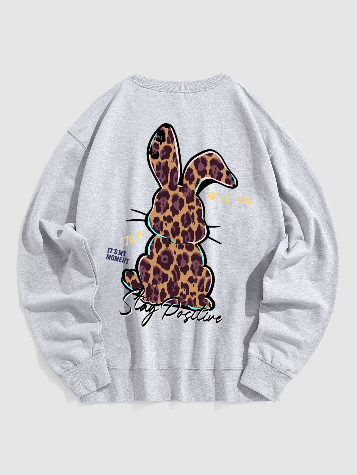 Men's Leopard Rabbit Letter Graphic Printed Crew Neck Pullover Sweatshirt