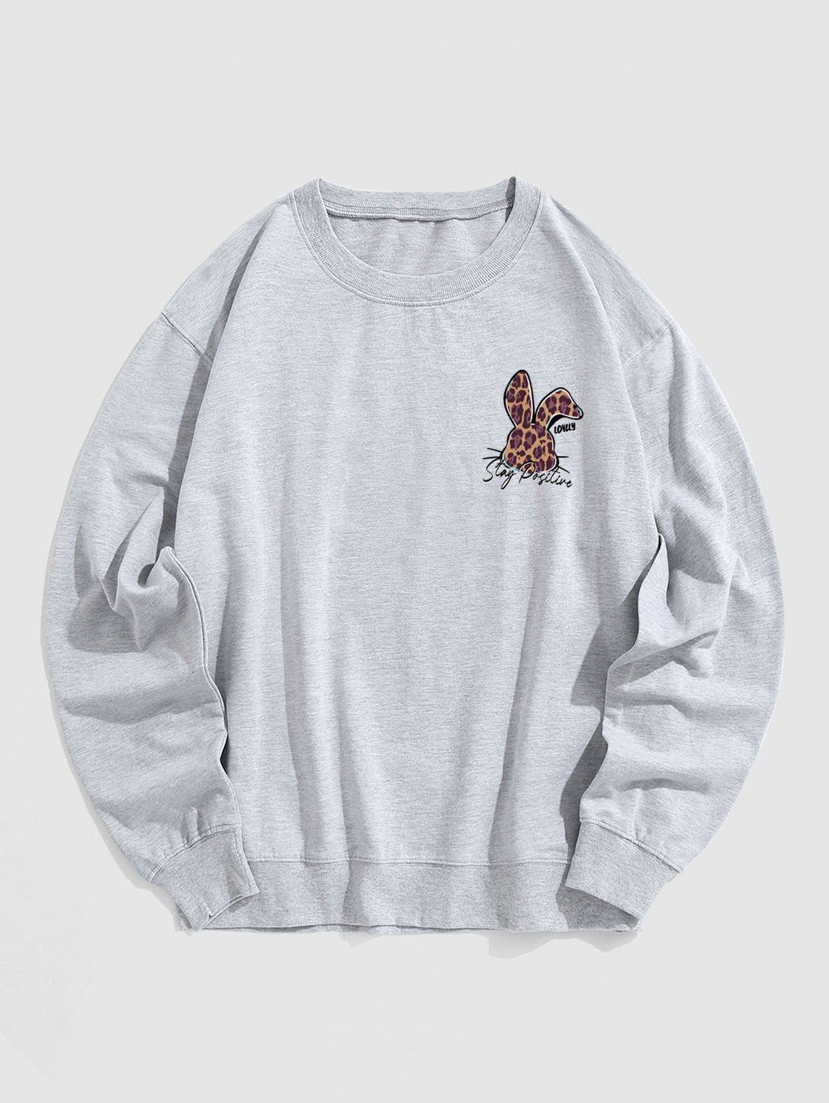 Men's Leopard Rabbit Letter Graphic Printed Crew Neck Pullover Sweatshirt