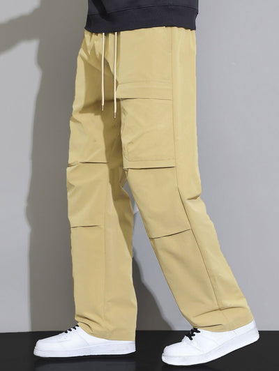 Men's Streetwear Techwear Solid Color Multi-pockets Design Drawstring Straight Leg Cargo Pants