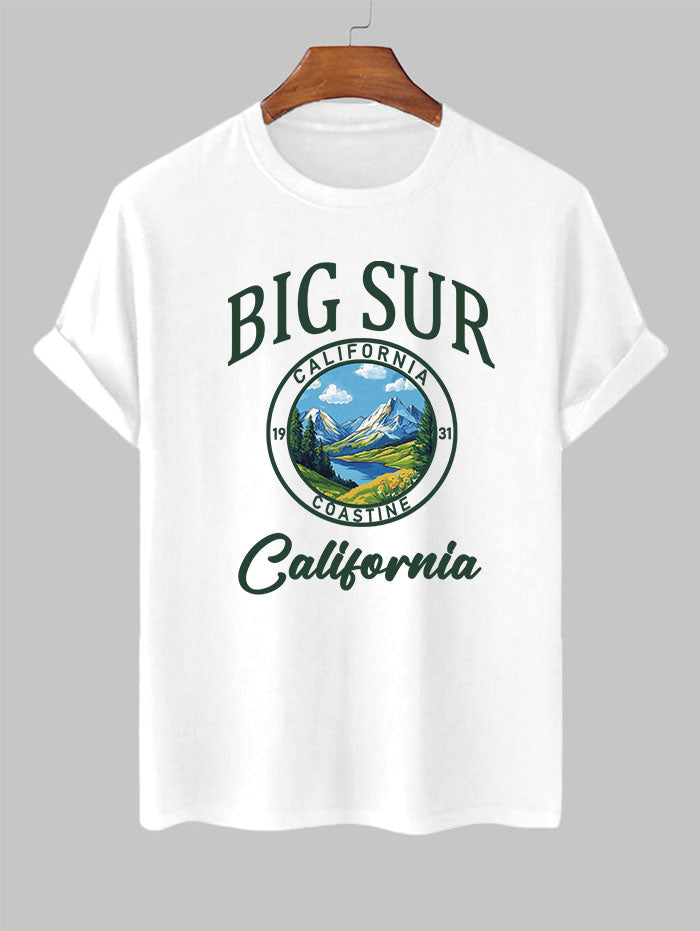 Men's Big Sur California Coastline Landscape Graphic Printed Crew Neck Short Sleeves T-shirt