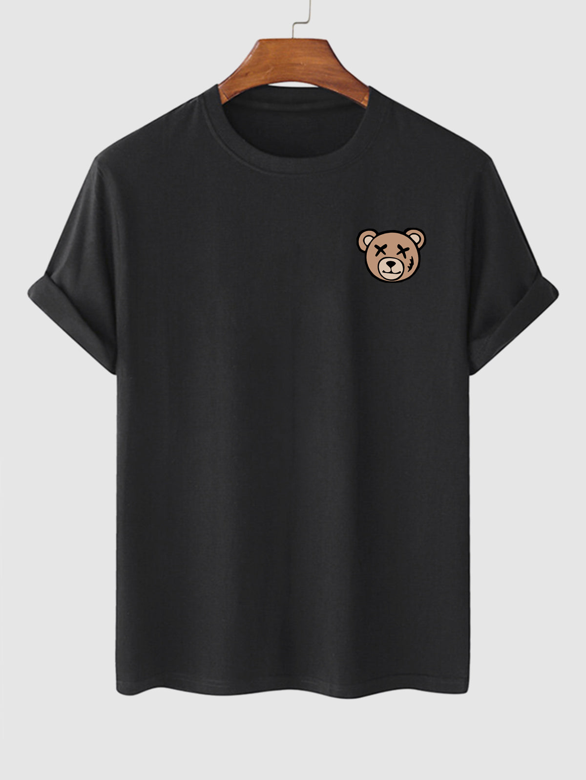 Men's Casual Cartoon Bear Printed Crew Neck Short Sleeves T-shirt