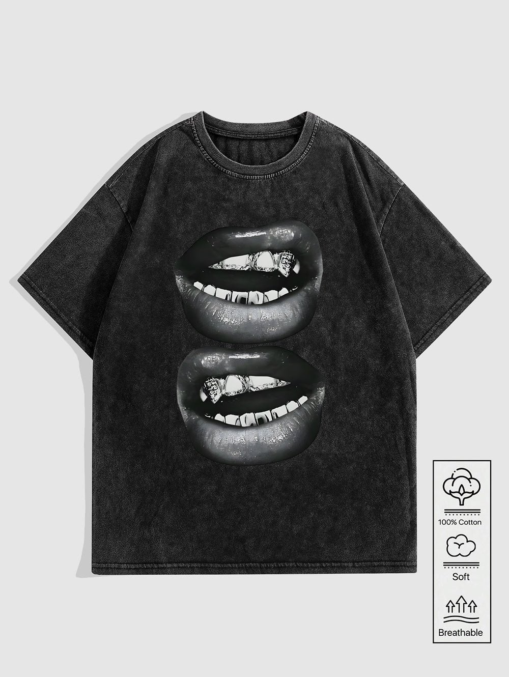 Men's Casual Tie Dye Lip Teeth Pattern Crew Neck Short Sleeves T-shirt