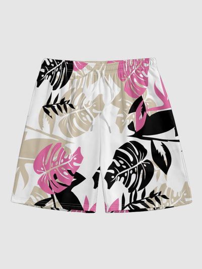 Men's Casual Hawaiian Leaves Print Drawstring Shorts