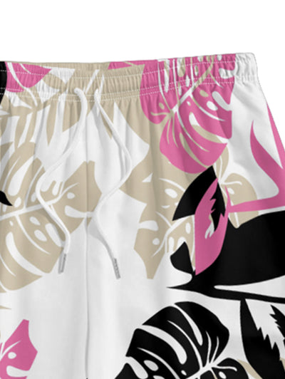 Men's Casual Hawaiian Leaves Print Drawstring Shorts