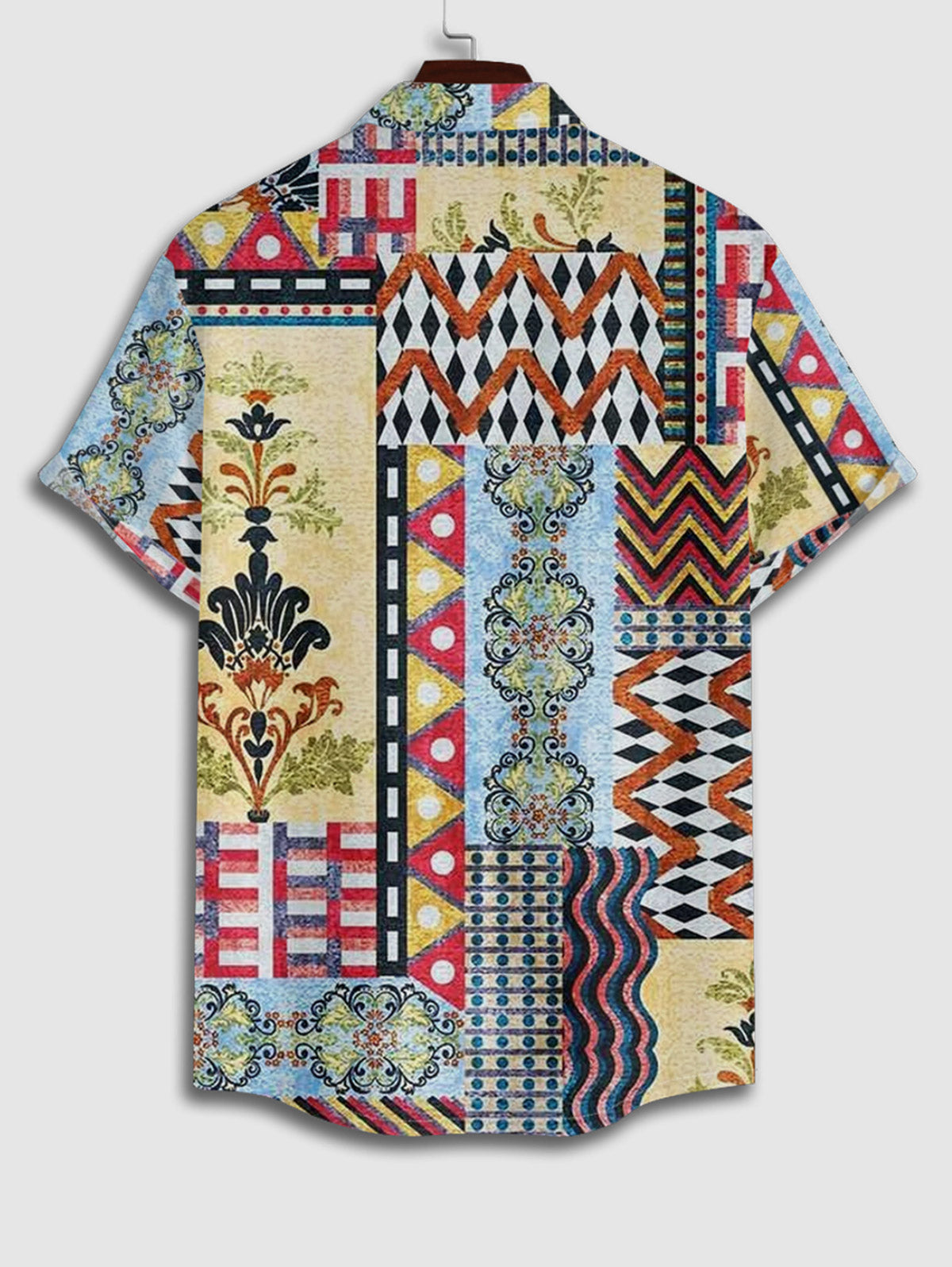 Men's Vintage Ethnic Style Patternblock Print Button Up Short Sleeves Shirt