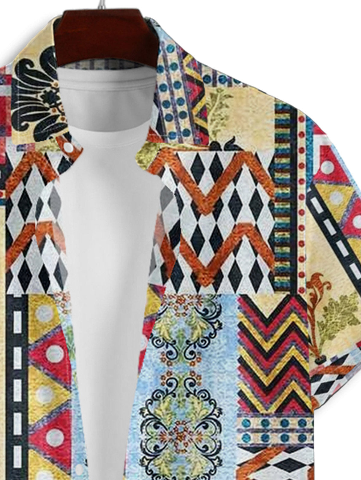 Men's Vintage Ethnic Style Patternblock Print Button Up Short Sleeves Shirt