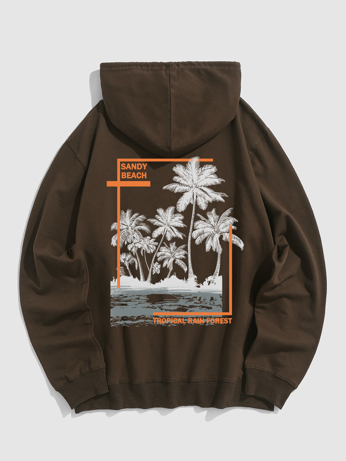 Men's Casual Coconut Tree Letter Graphic Printed Kangaroo Pocket Pullover Hoodie