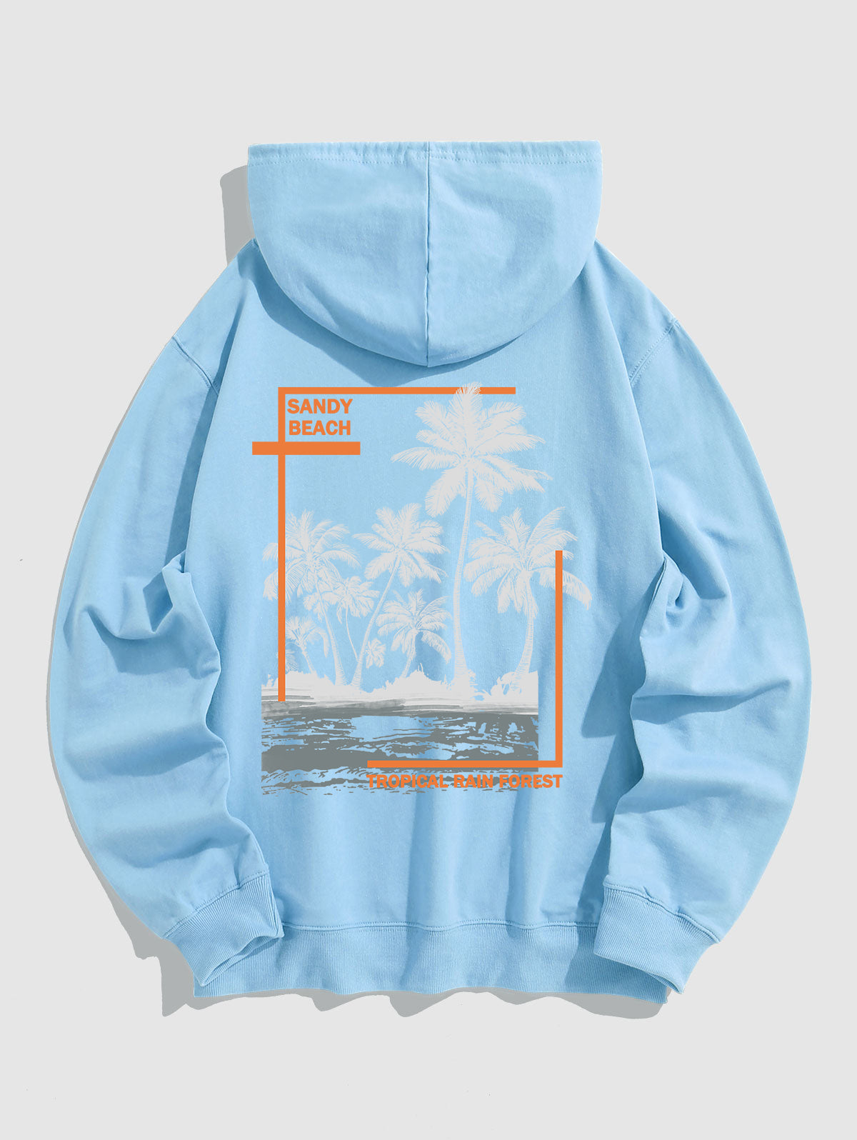 Men's Casual Coconut Tree Letter Graphic Printed Kangaroo Pocket Pullover Hoodie