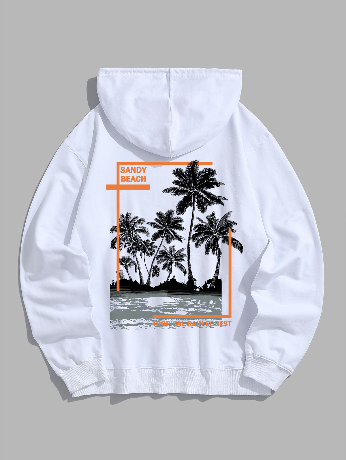 Men's Casual Coconut Tree Letter Graphic Printed Kangaroo Pocket Pullover Hoodie