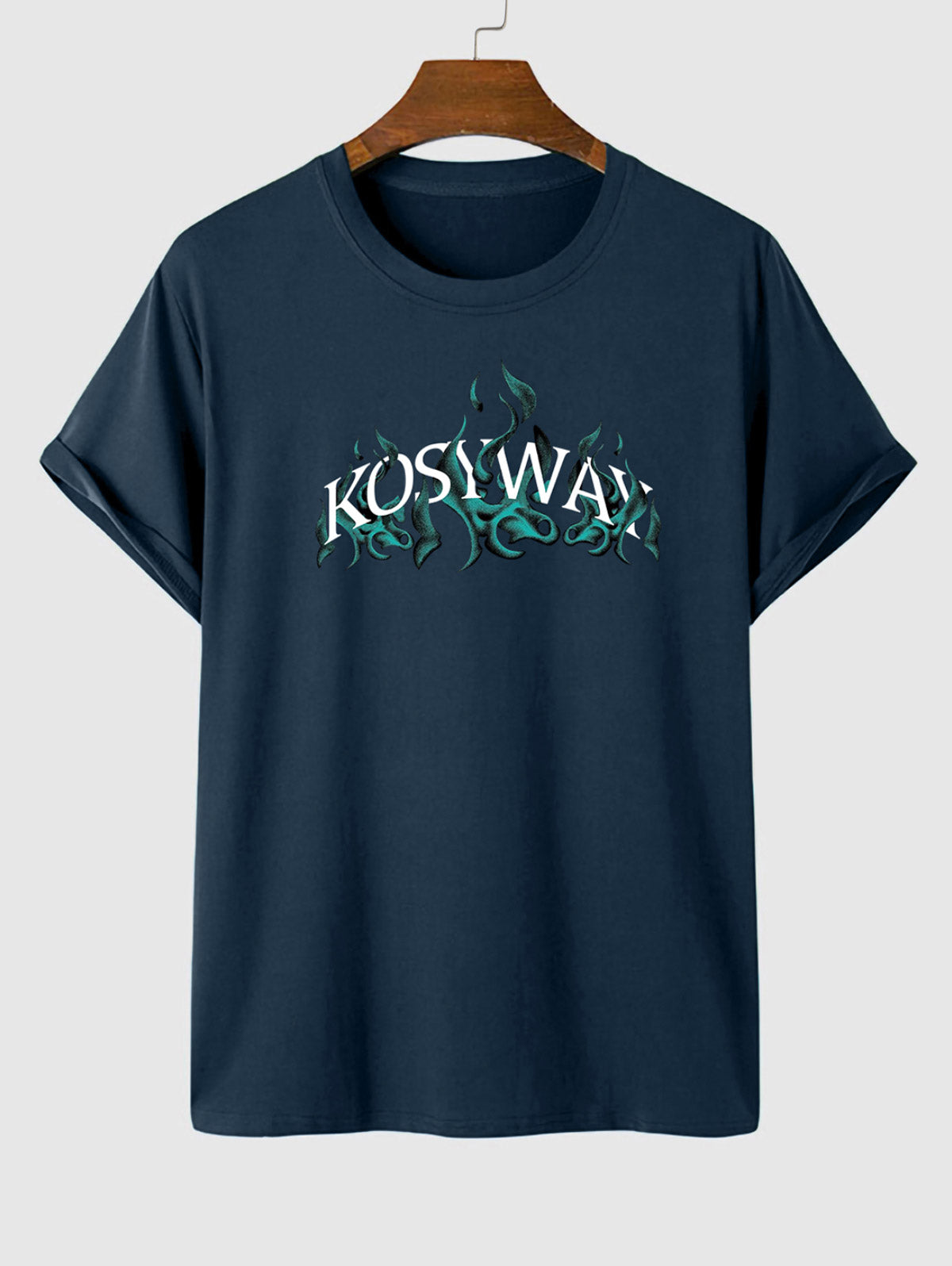 Men's KOSYWAY Letter Flame Pattern Crew Neck Short Sleeves T-shirt