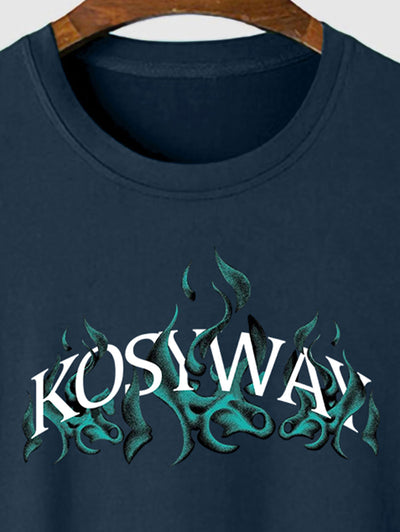 Men's KOSYWAY Letter Flame Pattern Crew Neck Short Sleeves T-shirt