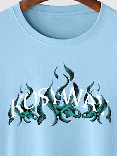 Men's KOSYWAY Letter Flame Pattern Crew Neck Short Sleeves T-shirt