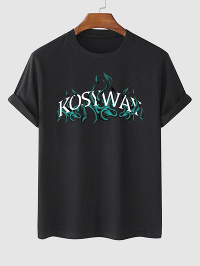 Men's KOSYWAY Letter Flame Pattern Crew Neck Short Sleeves T-shirt