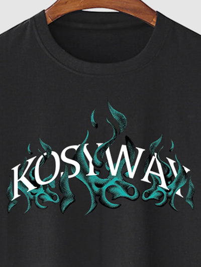 Men's KOSYWAY Letter Flame Pattern Crew Neck Short Sleeves T-shirt