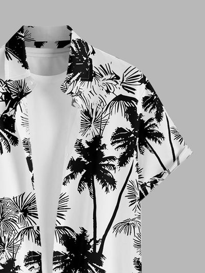 Men's Palm Tree Leaves Printed Button Up Casual Vacation Short Sleeves Shirt