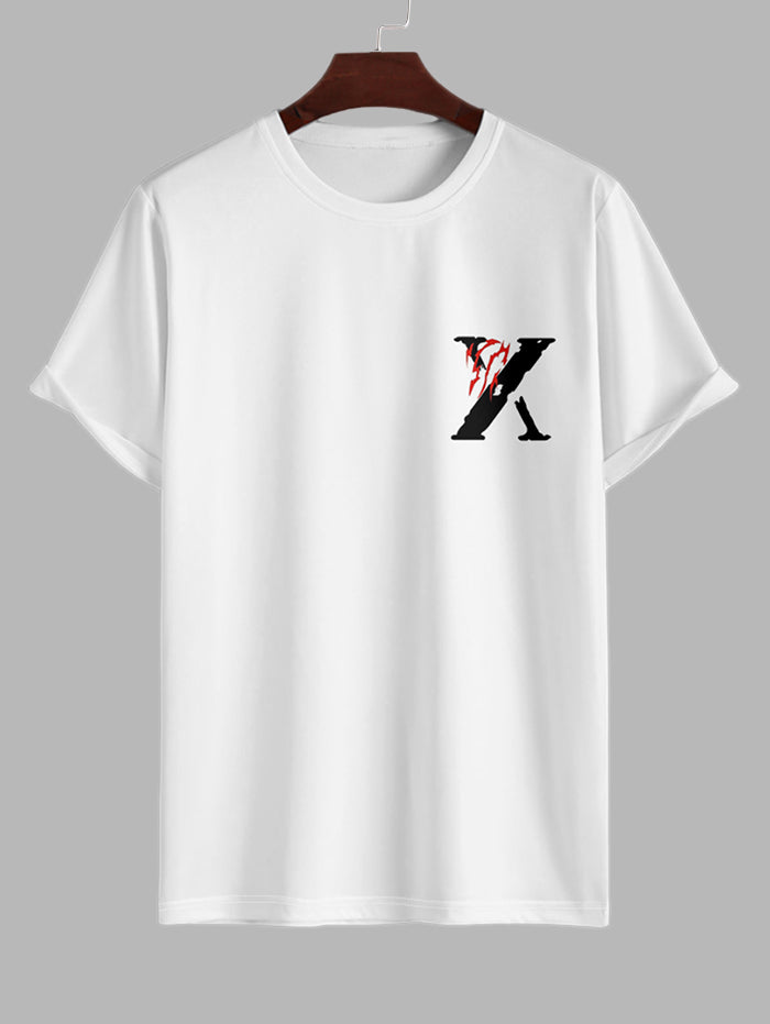 Men's Casual Letter X Printed Crew Neck Short Sleeves T-shirt