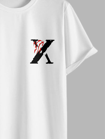 Men's Casual Letter X Printed Crew Neck Short Sleeves T-shirt