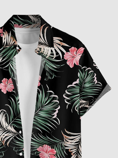 Men's Floral Tropical Print Button Up Casual Vacation Short Sleeves Shirt