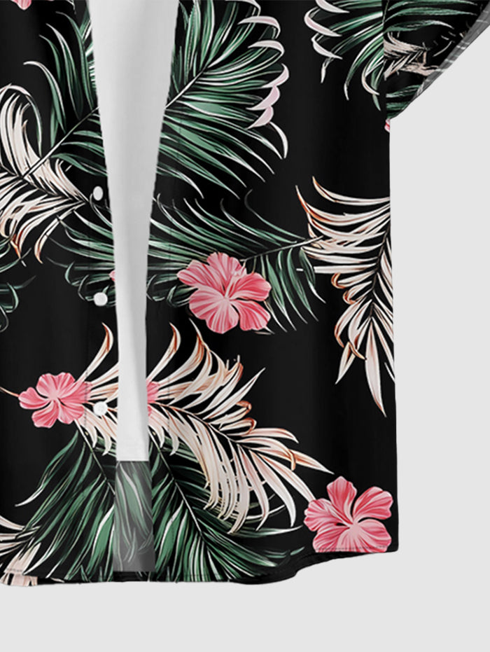 Men's Floral Tropical Print Button Up Casual Vacation Short Sleeves Shirt