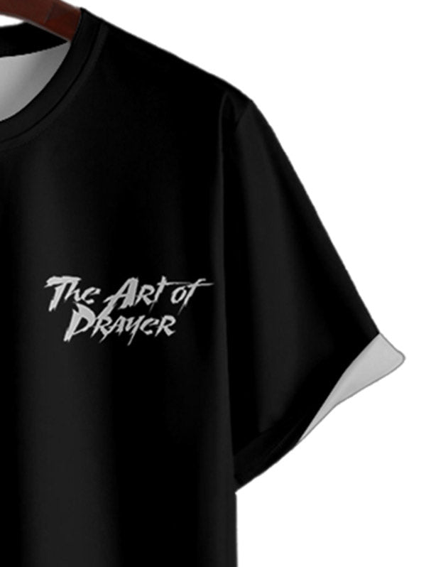 Men's The Art Of Prayer Letter Graphic Printed Crew Neck Short Sleeves T-shirt