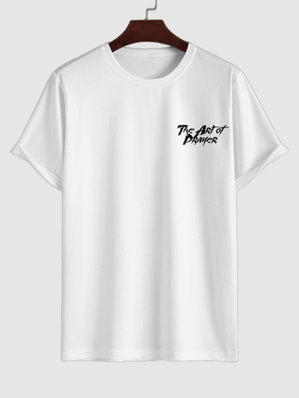 Men's The Art Of Prayer Letter Graphic Printed Crew Neck Short Sleeves T-shirt