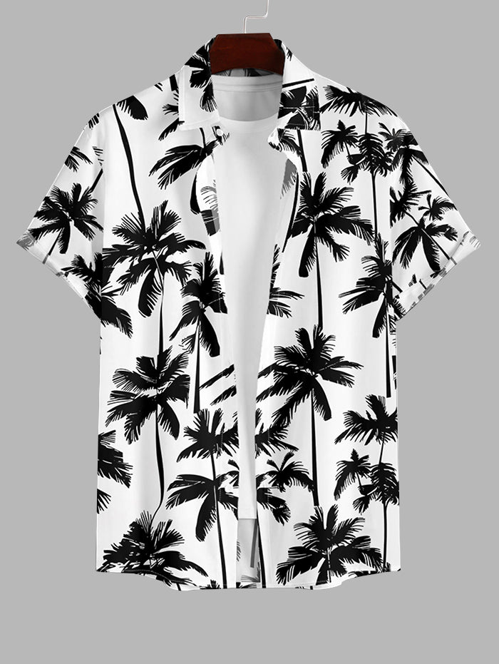 Men's Coconut Tree Printed Button Up Casual Vacation Short Sleeves Shirt