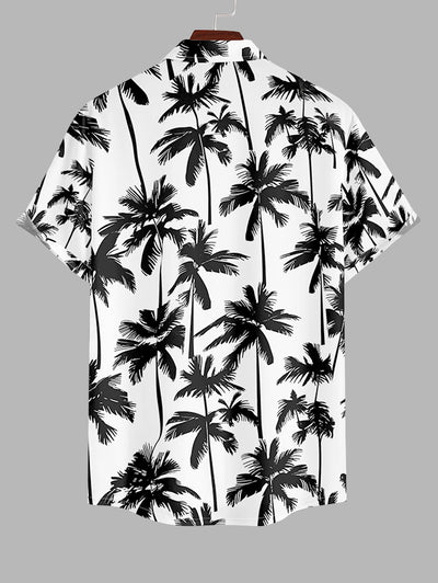 Men's Coconut Tree Printed Button Up Casual Vacation Short Sleeves Shirt