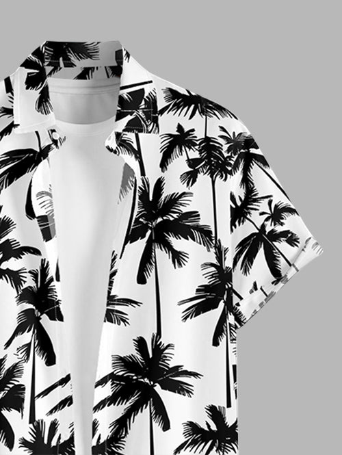 Men's Coconut Tree Printed Button Up Casual Vacation Short Sleeves Shirt