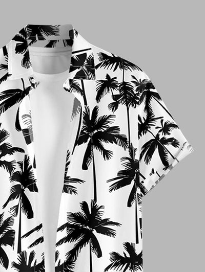 Men's Coconut Tree Printed Button Up Casual Vacation Short Sleeves Shirt