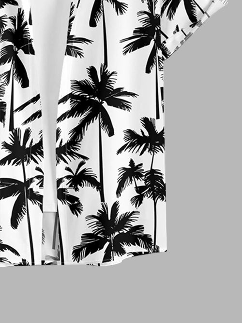 Men's Coconut Tree Printed Button Up Casual Vacation Short Sleeves Shirt