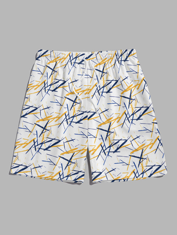 Men's Random Crisscross Lines Pattern Printed Drawstring Casual Shorts