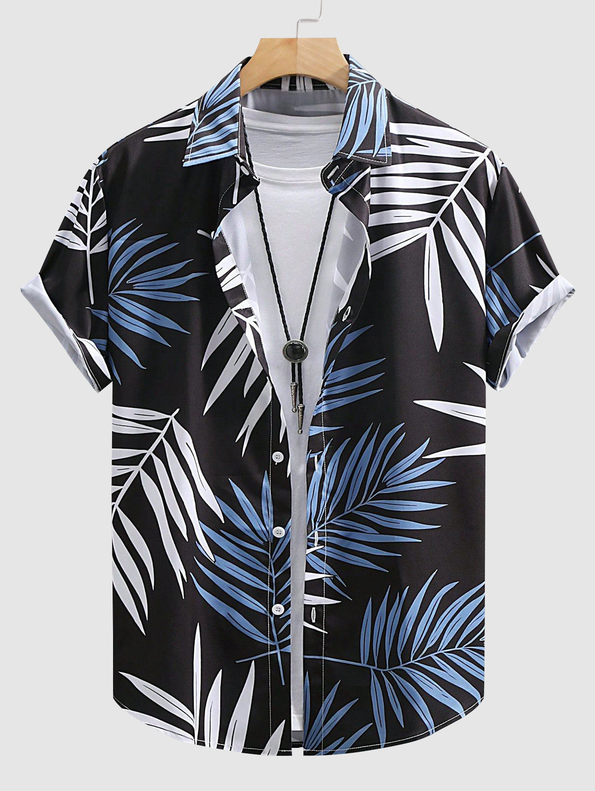 Men's Casual Leaves Printed Button Up Short Sleeves Shirt