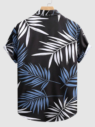 Men's Casual Leaves Printed Button Up Short Sleeves Shirt