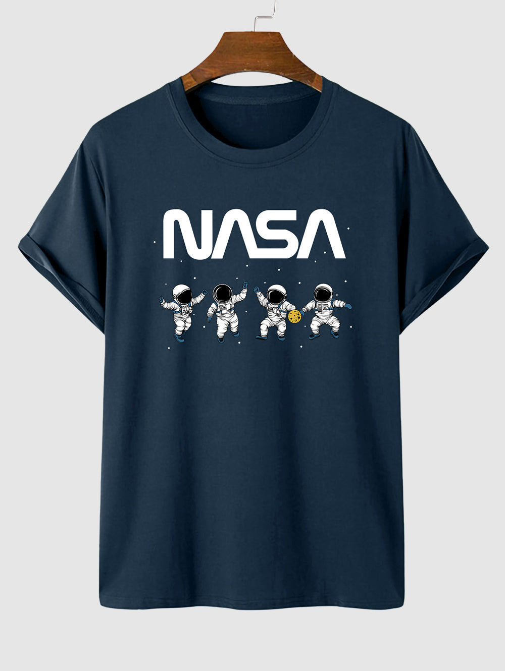 Men's Casual Letter Astronaut Pattern Crew Neck Short Sleeves T-shirt