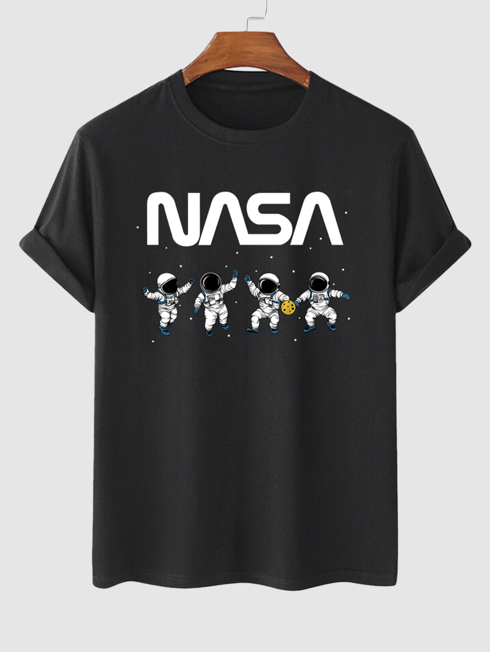 Men's Casual Letter Astronaut Pattern Crew Neck Short Sleeves T-shirt