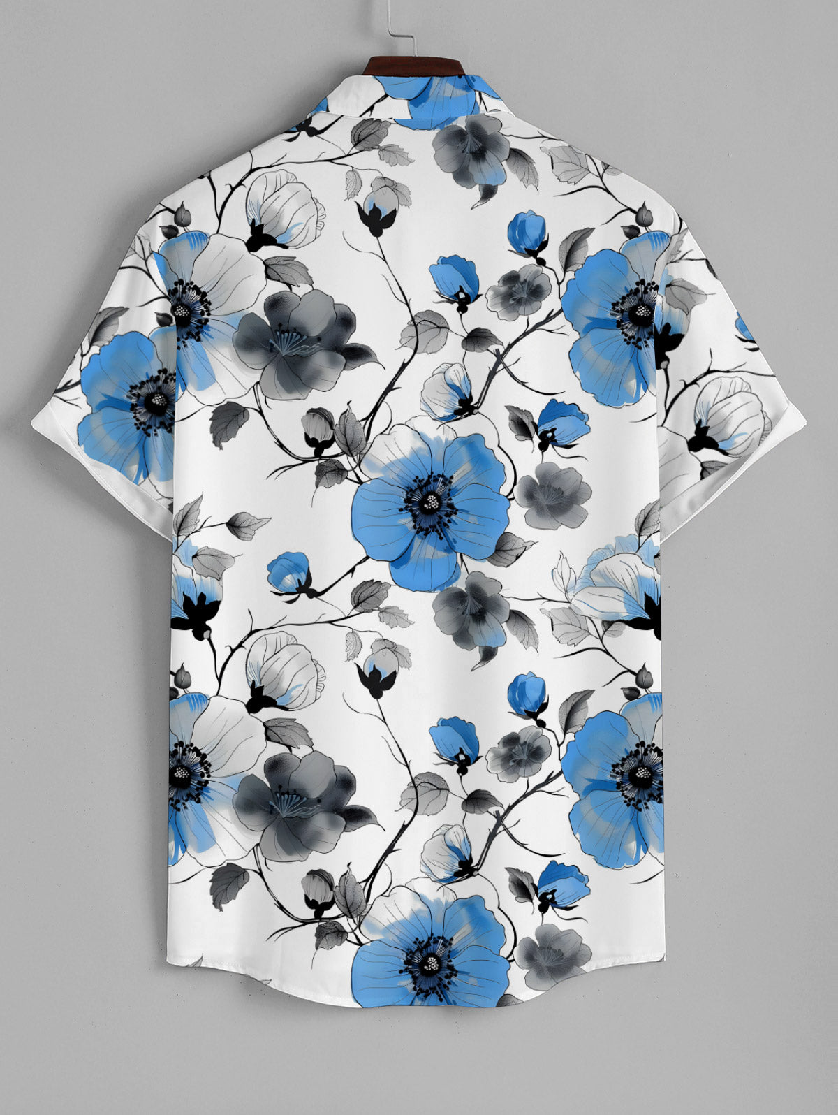 Men's Floral Branches Printed Button Up Casual Hawaiian Short Sleeves Shirt