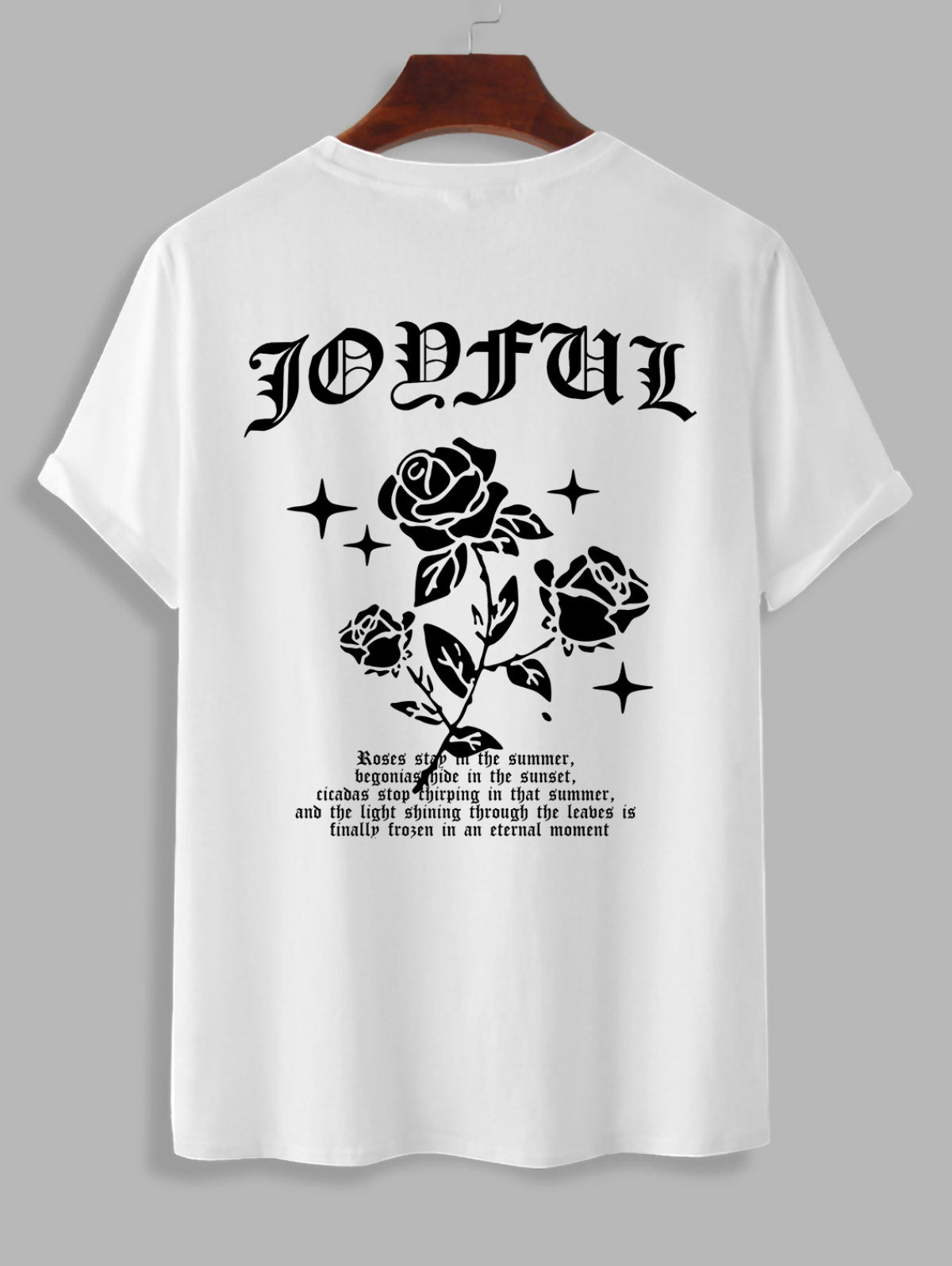 Men's Casual Floral Rose Letter Graphic Printed Crew Neck Short Sleeves T-shirt