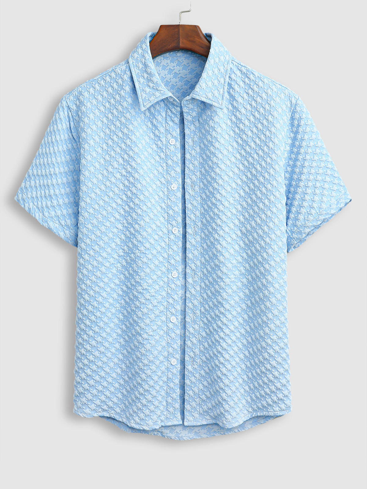 Men's Casual Jacquard Textured Button Up Short Sleeves Shirt