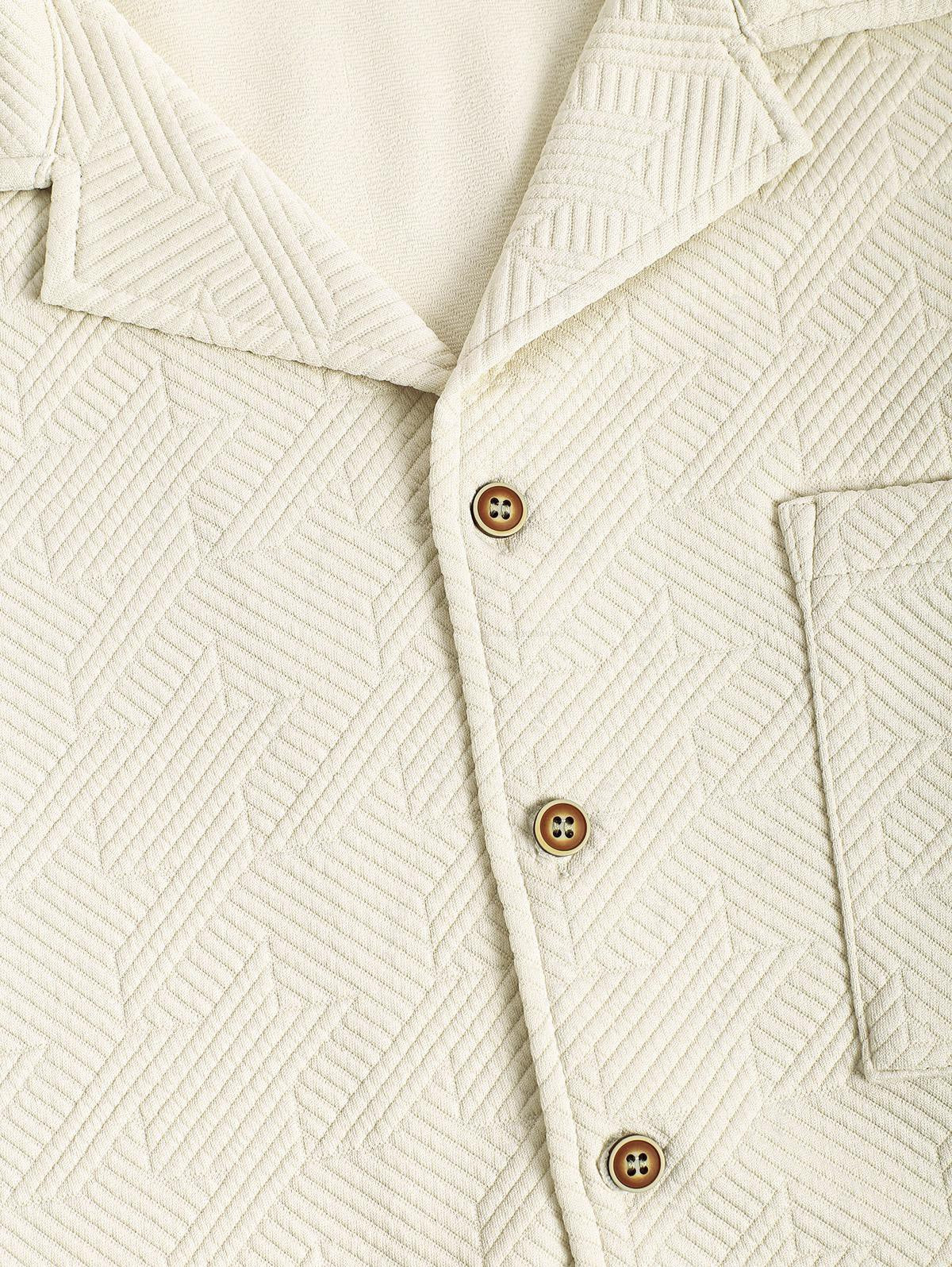 Men's Casual Embossed Textured Pocket Design Camp Collar Button Up Short Sleeves Shirt And Drawstring Straight Leg Pants Set