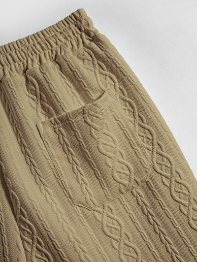 Men's Solid Color Cable Knit Jacquard Textured Drawstring Casual Shorts