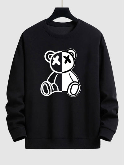 Men's Two Tone Bear Graphic Printed Crew Neck Pullover Sweatshirt Set