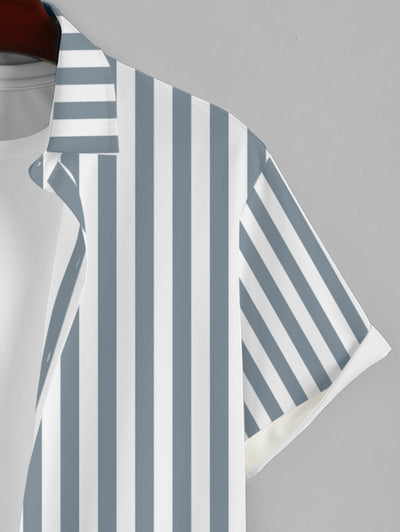 Men's Leaf Striped Half And Half Printed Button Up Casual Vacation Short Sleeves Shirt