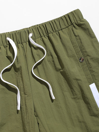 Men's Contrast Color Pockets Drawstring Cargo Shorts