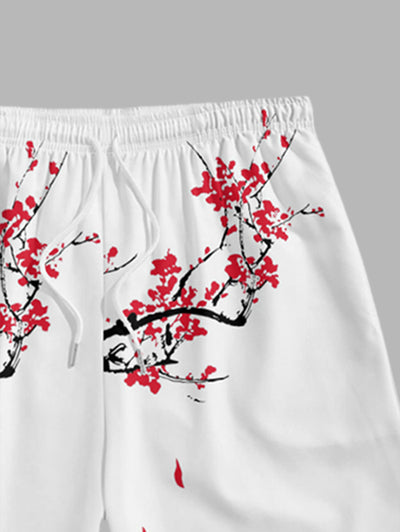 Men's Casual Floral Printed Drawstring Beach Vacation Shorts