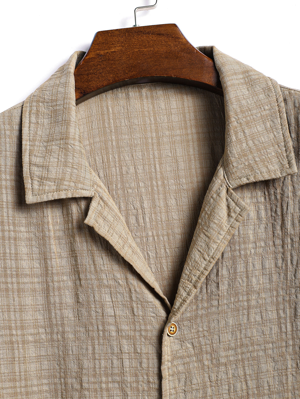 Men's Cotton And Linen Textured Grid Camp Collar Button Up Short Sleeves Shirt