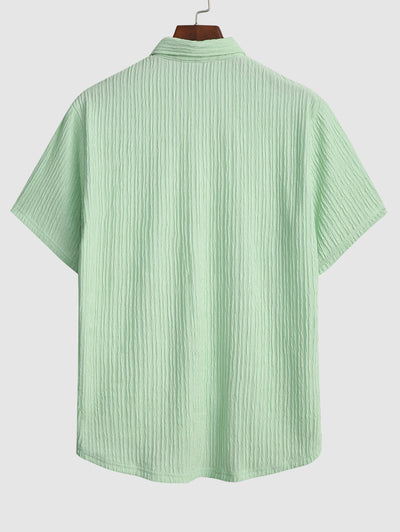 Men's Casual Wrinkle Textured Pocket Design Button Up Short Sleeves Shirt And Cotton and Linen Straight Leg Pants Set