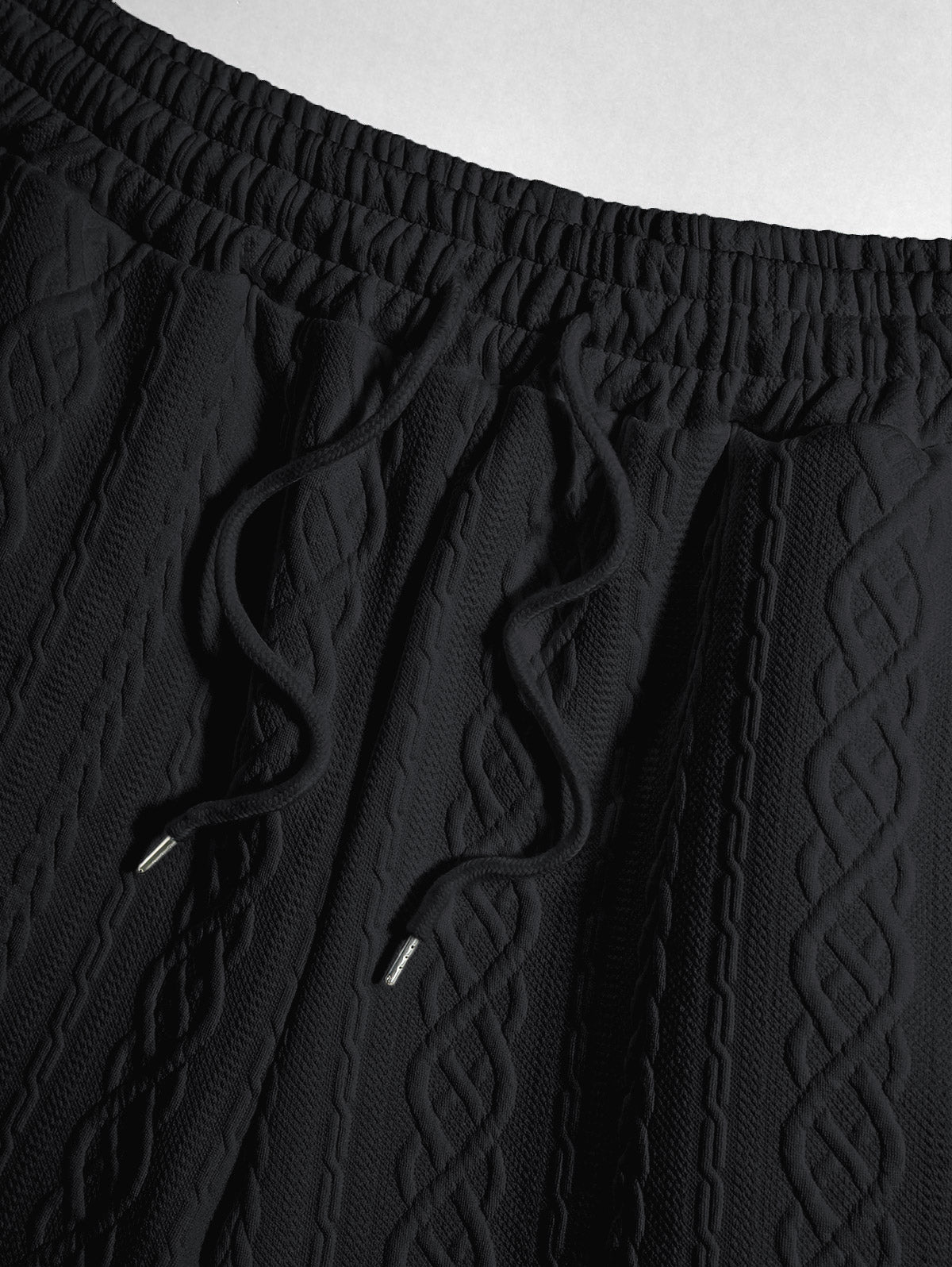 Men's Solid Color Cable Knit Jacquard Textured Drawstring Casual Shorts