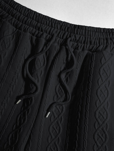 Men's Solid Color Cable Knit Jacquard Textured Drawstring Casual Shorts