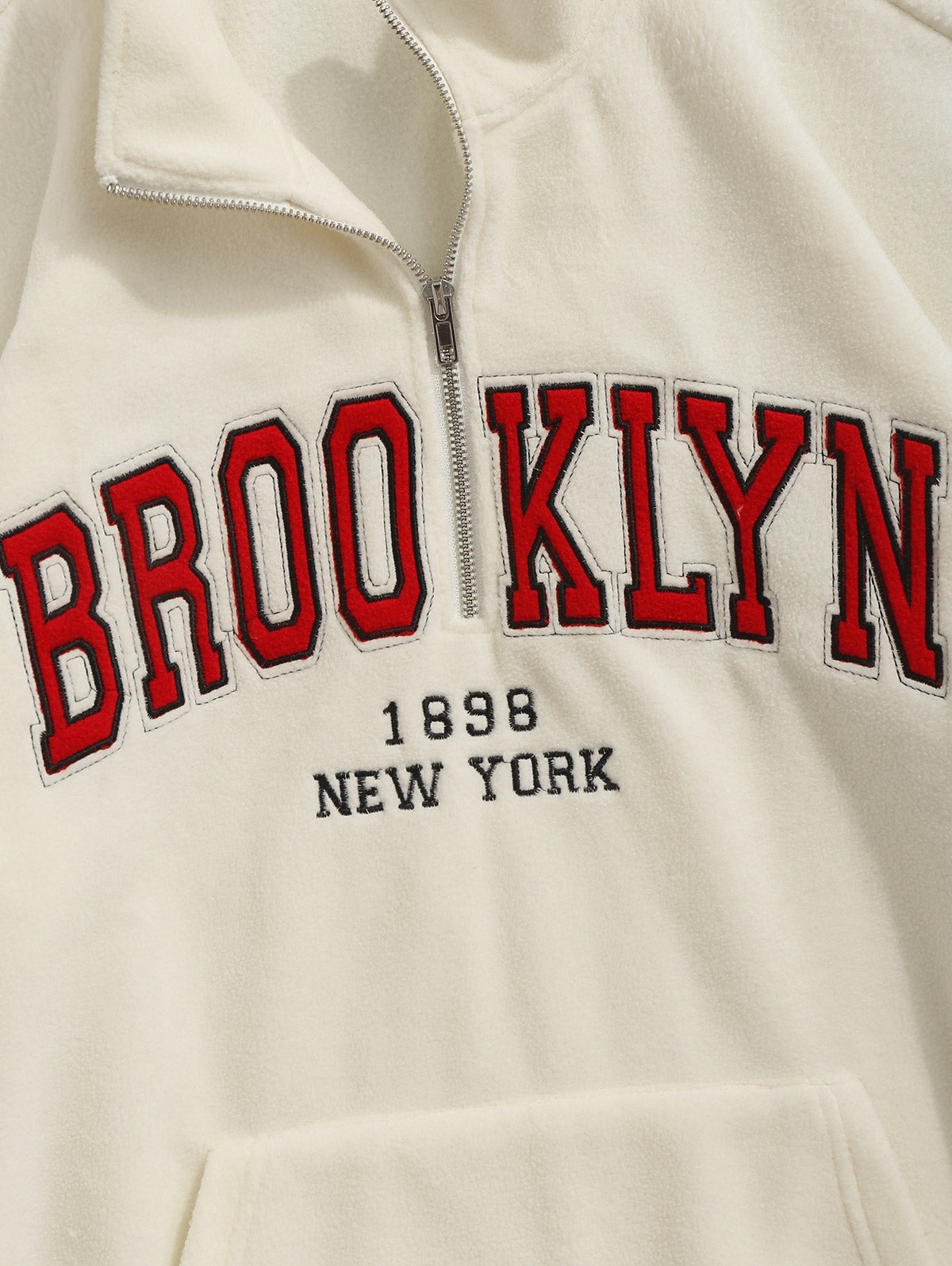 Men's Quarter Zip BROOKLYN NEW YORK Embroidery Polar Fleece Kangaroo Pocket Toggle Drawstring Sweatshirt Set